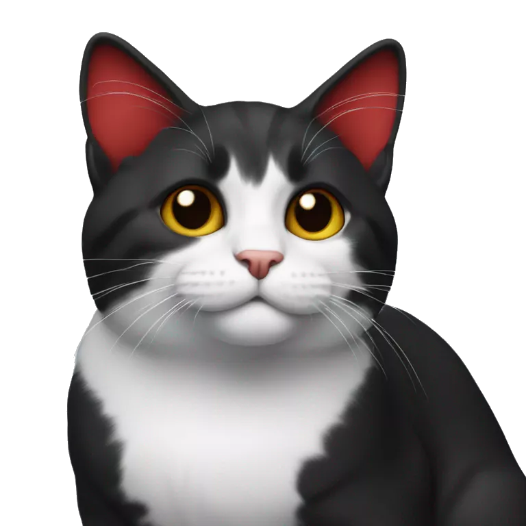 cat black with white chest and paws, using red colla