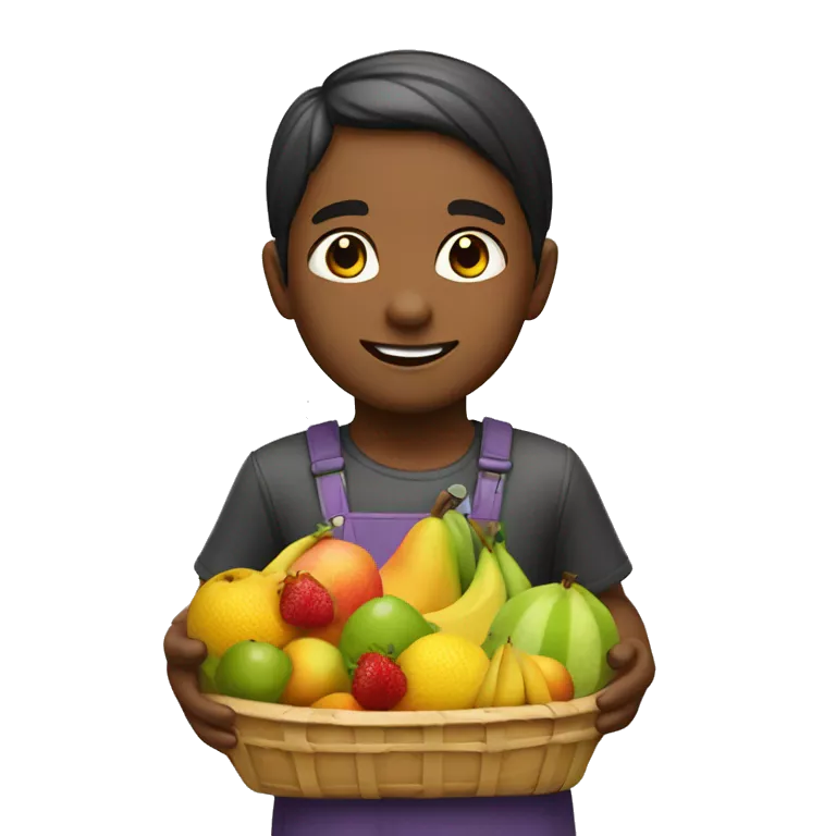 niñs con una canasta llena de frutas y vieres