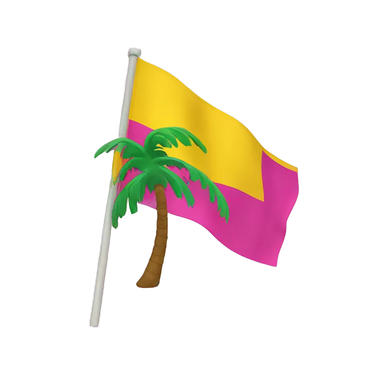 floptropica flag with a pink background and yellow stripes and there is a palm tree in the midle