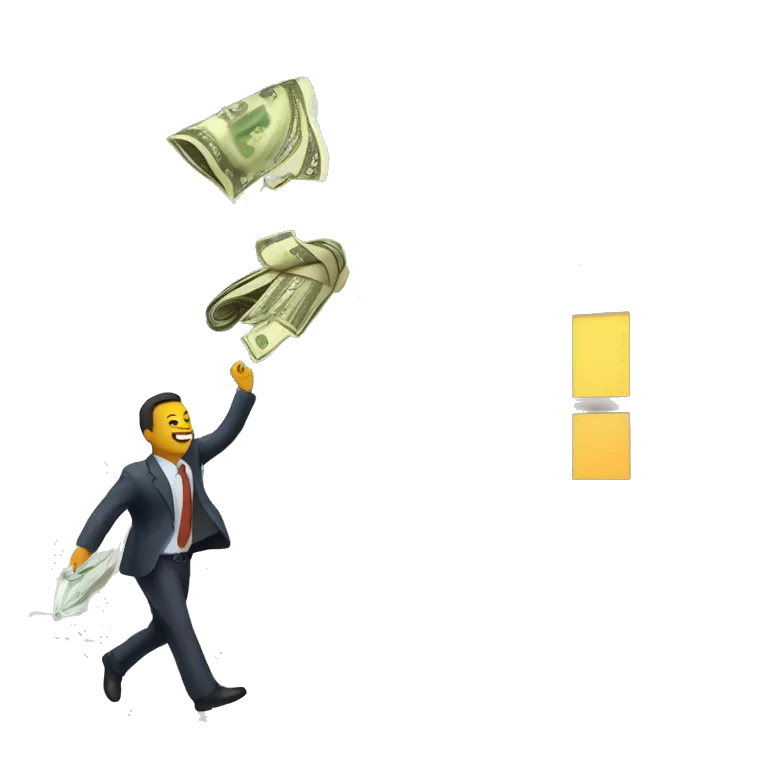 An LLC (Limited Liability Company) building with money falling from the sky and a designer on the building door.