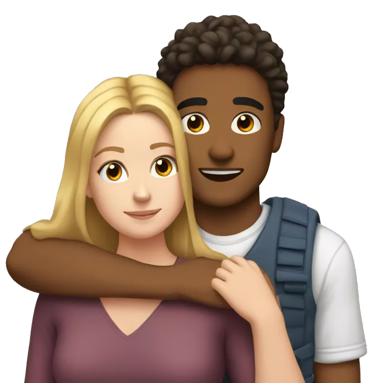young brown Man and young white woman cuddle