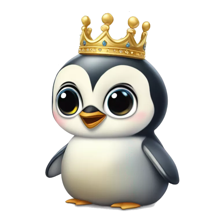 skinny cute baby emperor penguin wearing royal crown