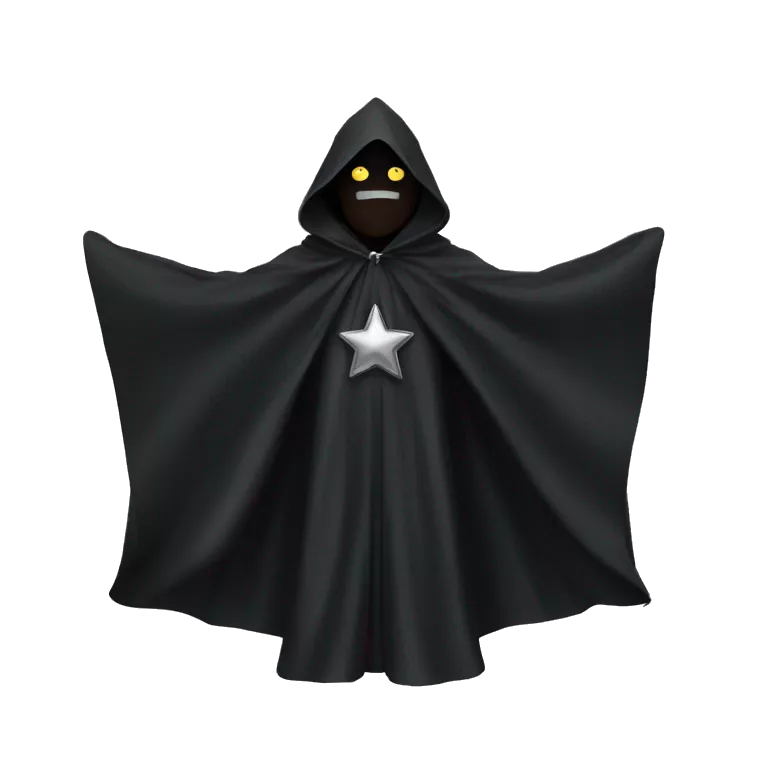 black cloak, many silver stars on cloak, clothing, no person