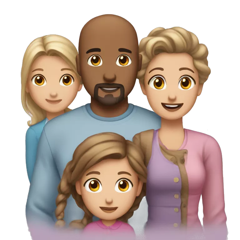 Family bald man with a goatee lady with brown hair little girl with brown hair big girl with brown hair
