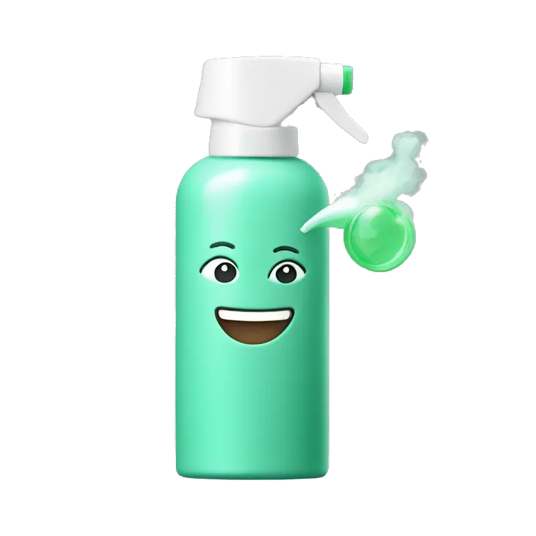 Breath spray with a happy face on bottle, mint green colored bottle