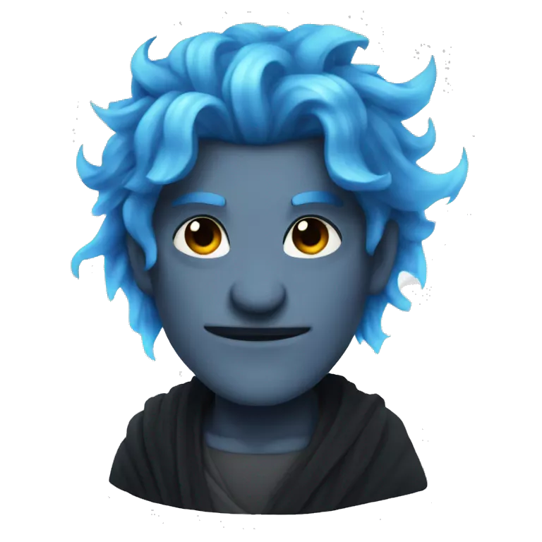 Hades, with blue flame hair.