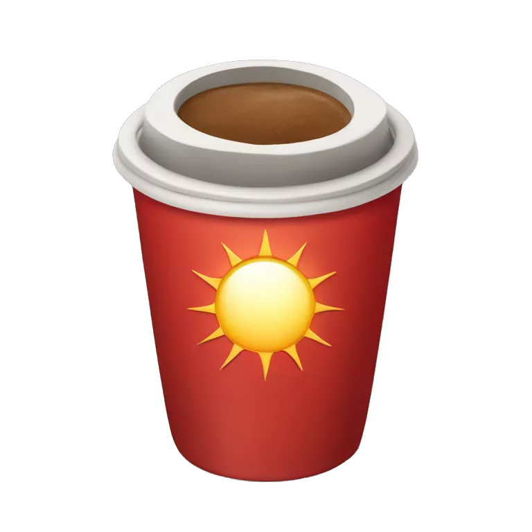 red take away coffee cup with sun around