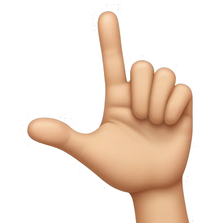 The hand in the image is making a gesture where the thumb and pinky are both extended outward. The index finger is pointing straight up, while the middle and ring fingers are curled down toward the palm.