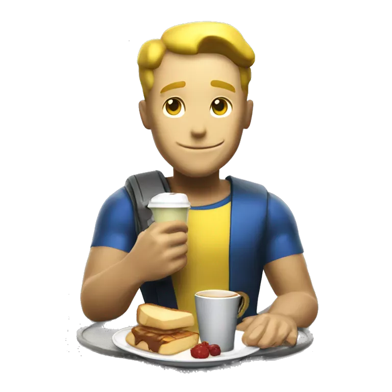 vault boy from fallout having breakfast