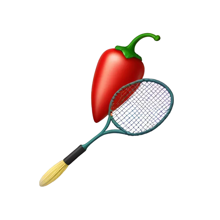 Badminton racquet hitting a chili pepper through a heart cupid