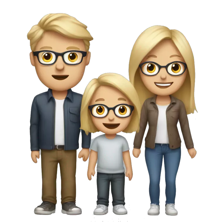 Family: mom blondie, dad brown hair with glasses, son with football аnd little baby son