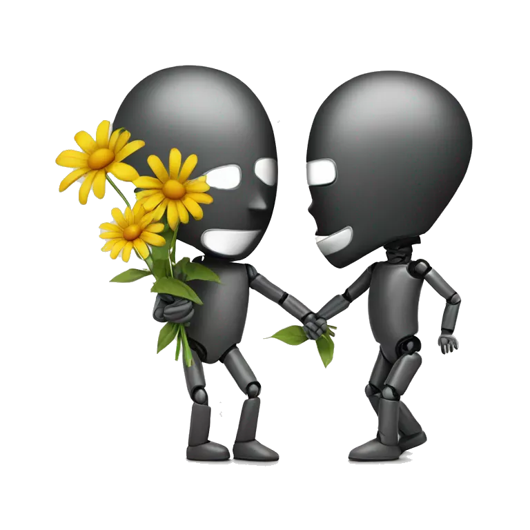 crash test dummy breaking  up with another crash dummy holding flowers