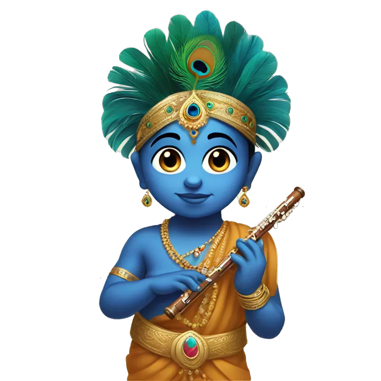 Baby krishna having flute in hand  and peacock feather on head