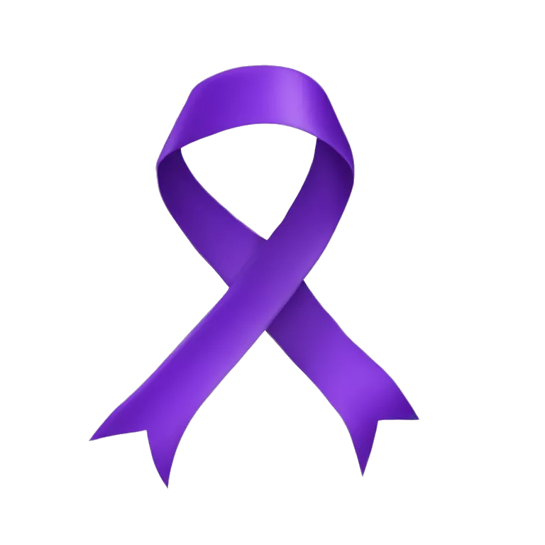 Purple ribbon with long end in both let and right corner and return 7 in middle of the ribon not