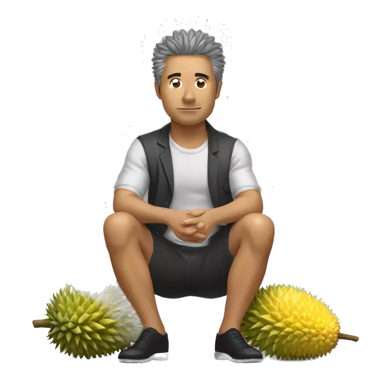 A man Kneeling on durian fruit