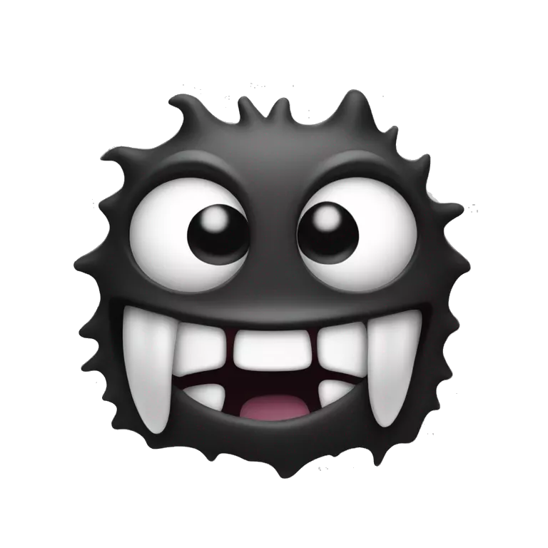 takes the appearance of a black and white monster with eyes sticking out the side and an open mouth showing its tongue