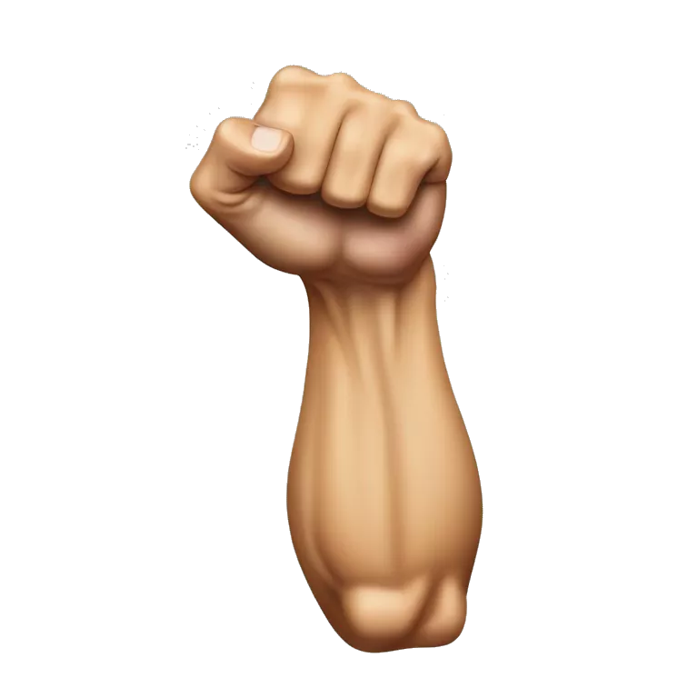 Create an image of a flexed biceps arm emoji mirrored horizontally. The arm should face the opposite direction compared to the standard flexed biceps emoji, making it appear as a reverse flex.