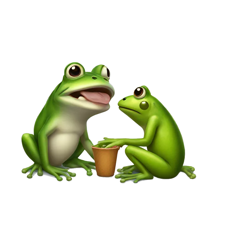 A frog with a dog trying to eat the frog