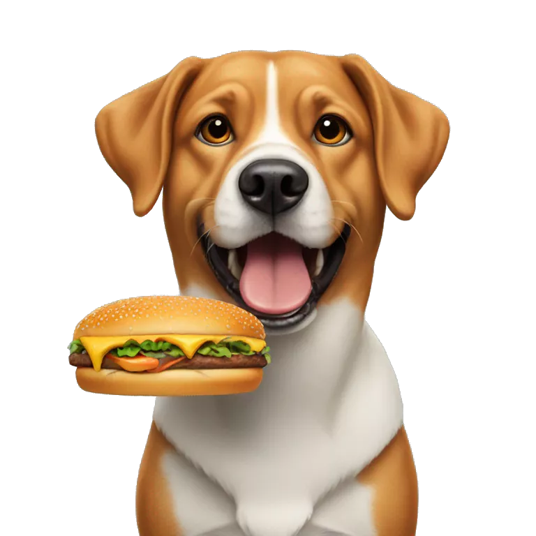 Dog eat a burger