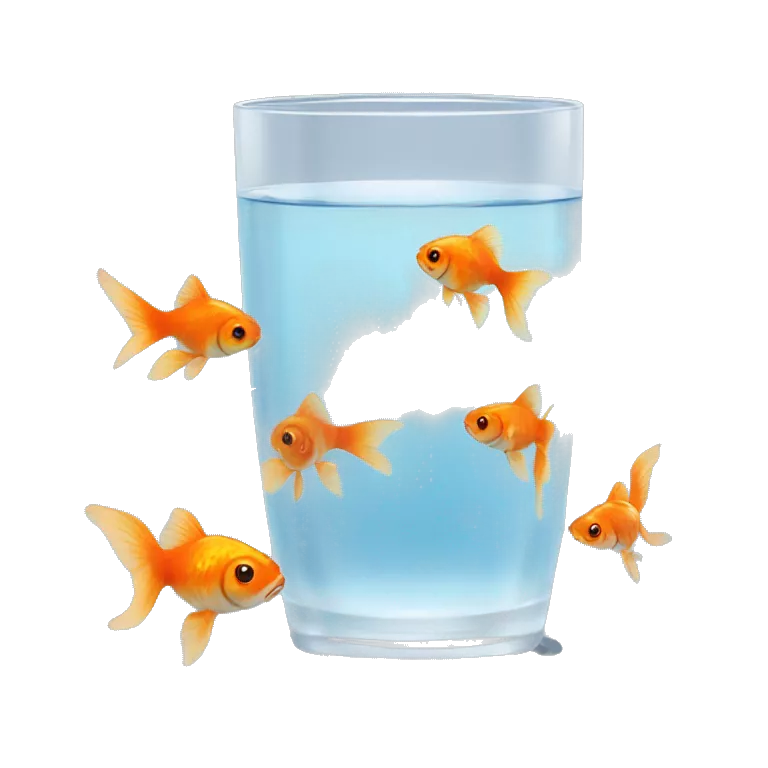 Glass of water with one goldfish