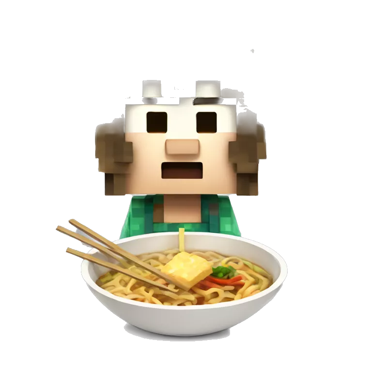 Personnage Minecraft qui mange des ramen
