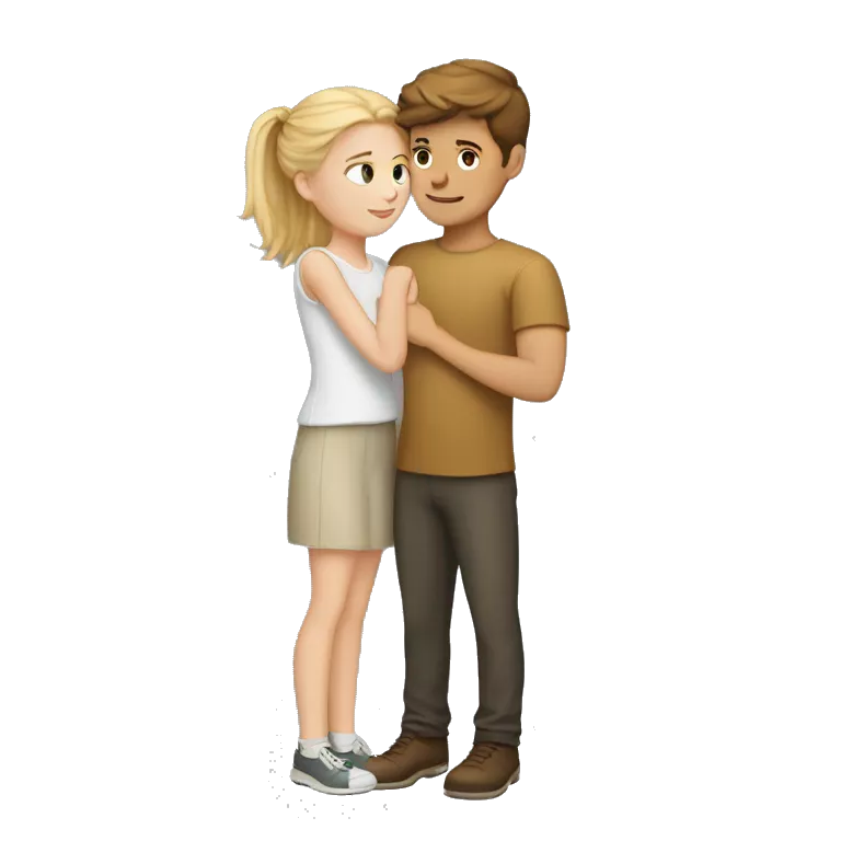 a tall white boy and a short white girl huggig each other very tightly