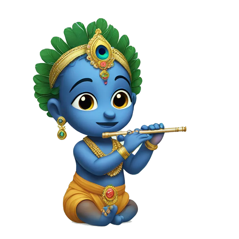 Baby krishna having flute in hand  and peacock feather on head