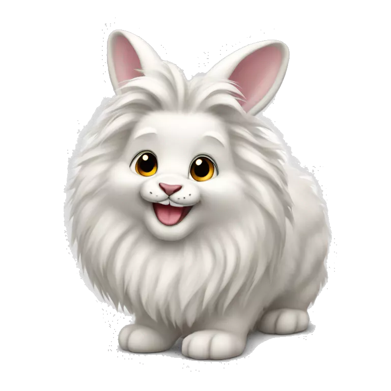 fluffy white lionhead rabbit smiling