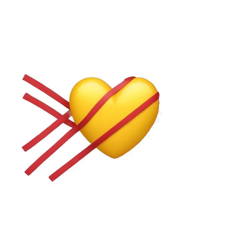 A heart with five yellow lines and 4 red lines intercalated