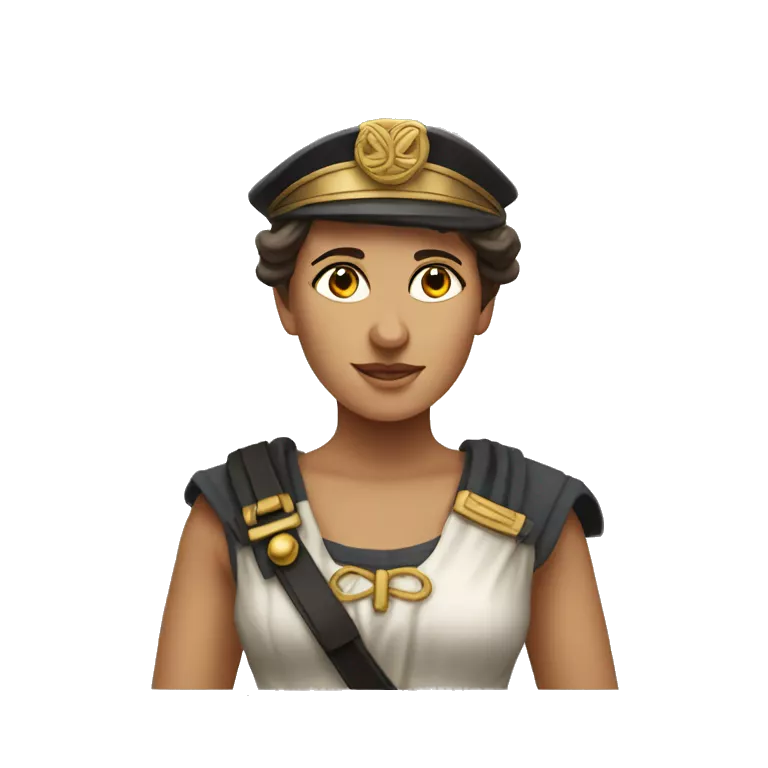 Ancient Greek female ship captain at the ship's weel