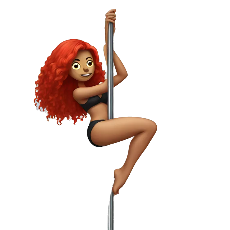 woman with red hair and eye closed pole dancing on pole