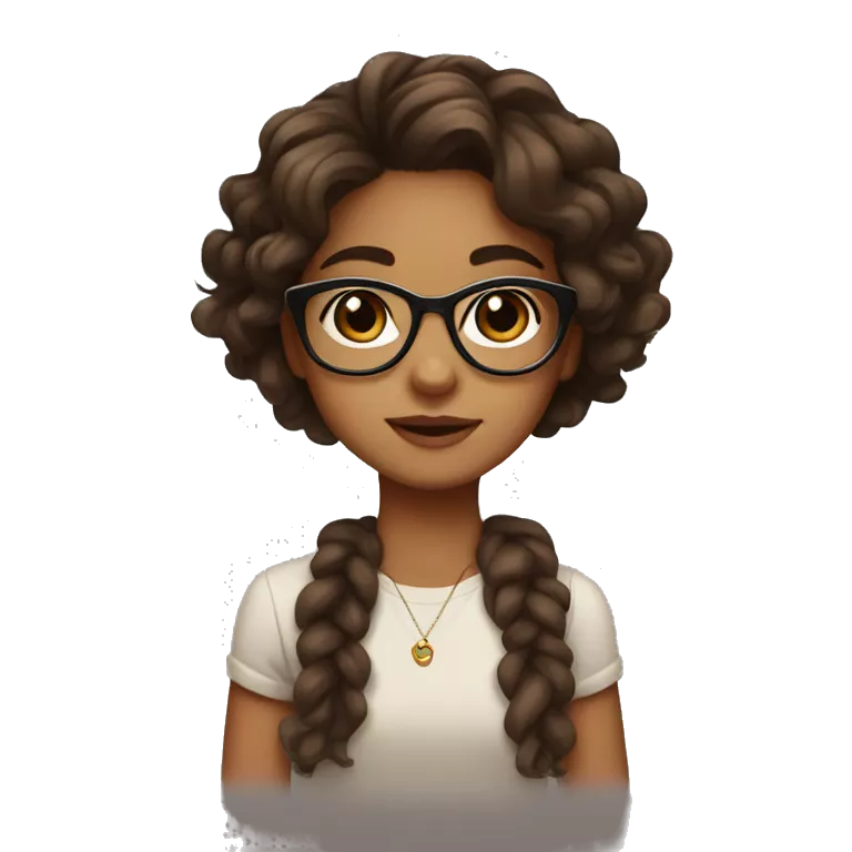Girl with Brown wavy hair, Brown eyes, cute glasses, cute earrings, cute eye lashes