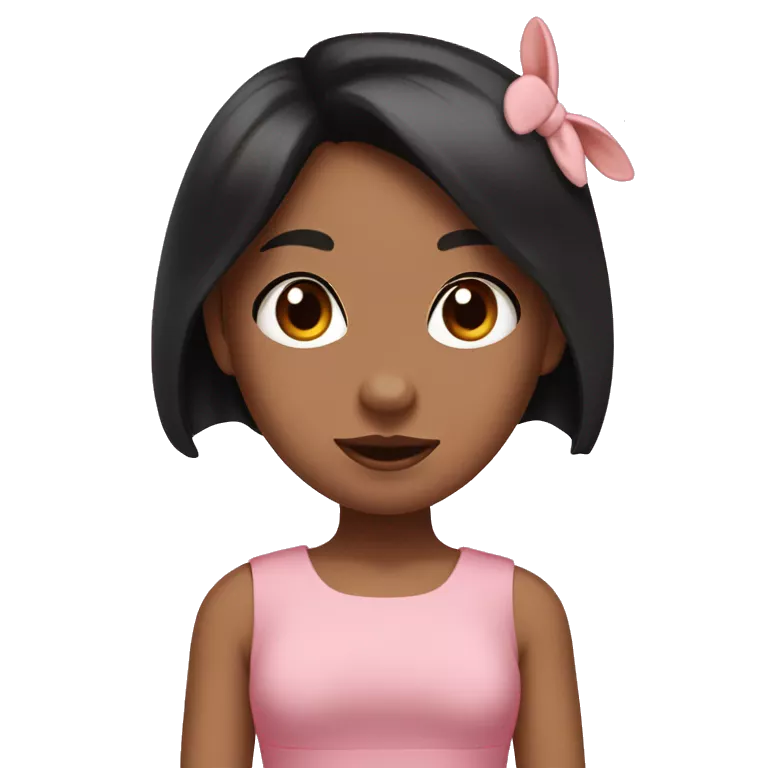 tan girl, black hair, wearig pink dress and pink bunny ears with flower tucked in bunny ear