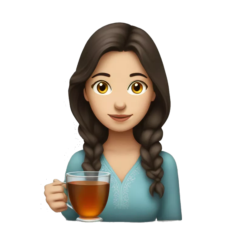 brunette girl drinking tea from a Turkish traditional glass