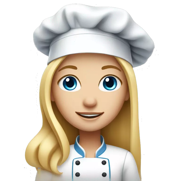 girl chef with long blonde hair blue eyes and chef hat