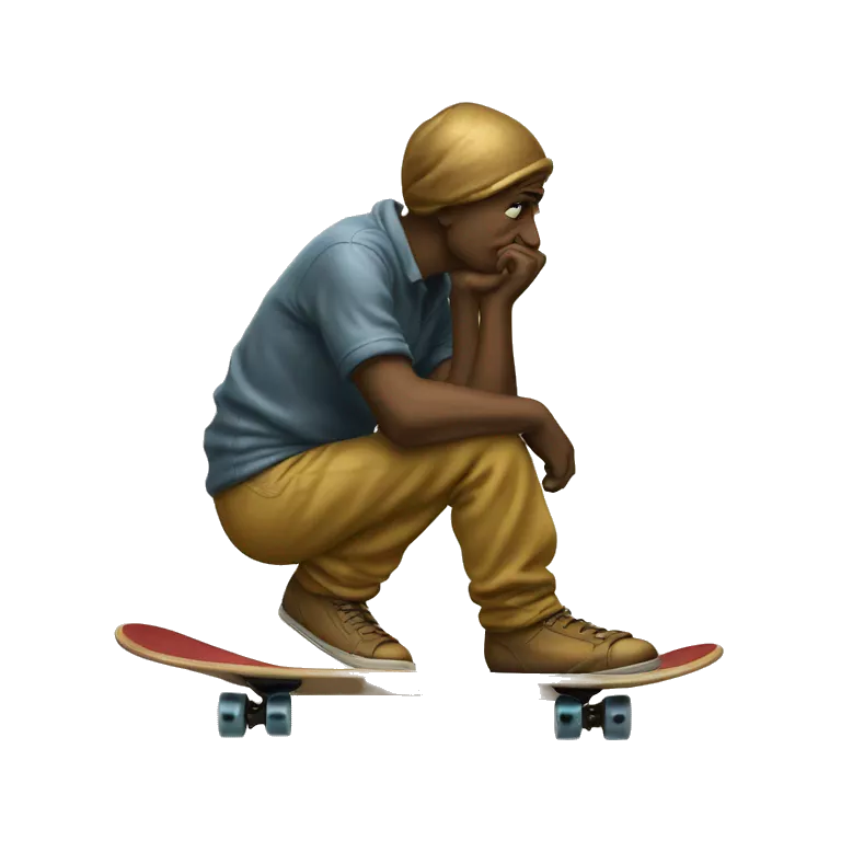 antique the Thinker on skateboard