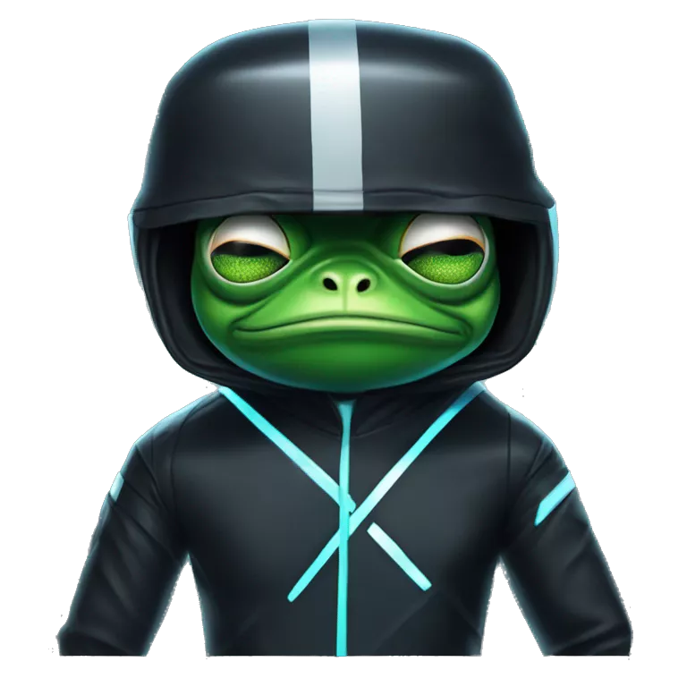 Pepe the frog wearing a Tron mascot, Tron bull, costume