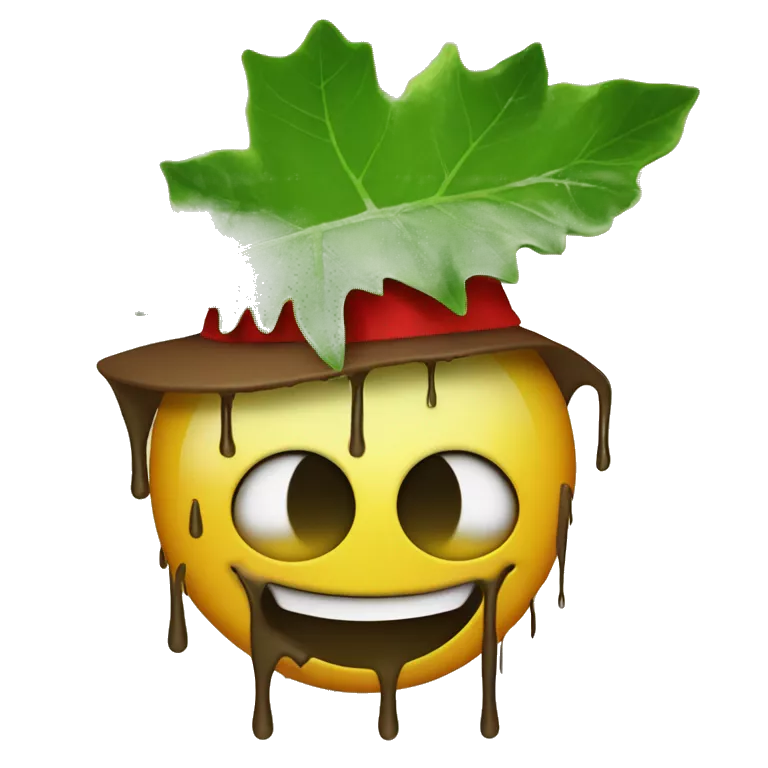 Dripping smiley face with wee leaf eyes and rasta hat