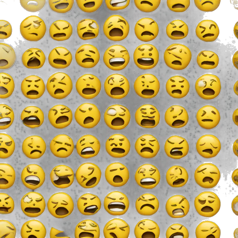 a yellow emoji face with an angry face and smile that is praying