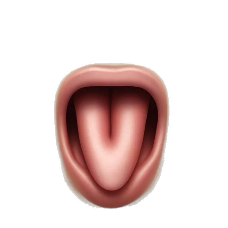 Create a realistic illustration of a human tongue. The tongue should be blue in color, with a smooth surface, slight texture detailing like taste buds, and a subtle shine to reflect light, giving it a lifelike appearance