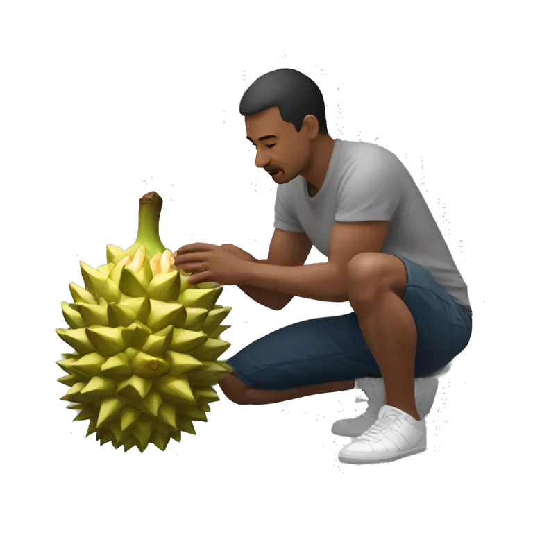 A man Kneeling on durian fruit