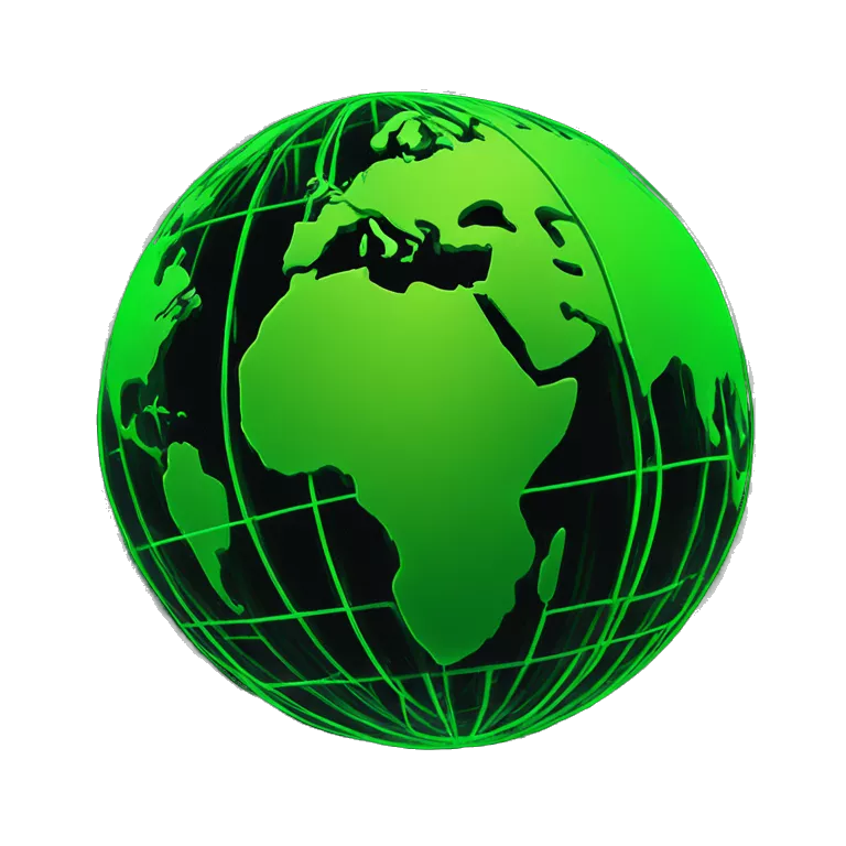 imagine a neon green globe with lines in the shape of a sphere with a black background
