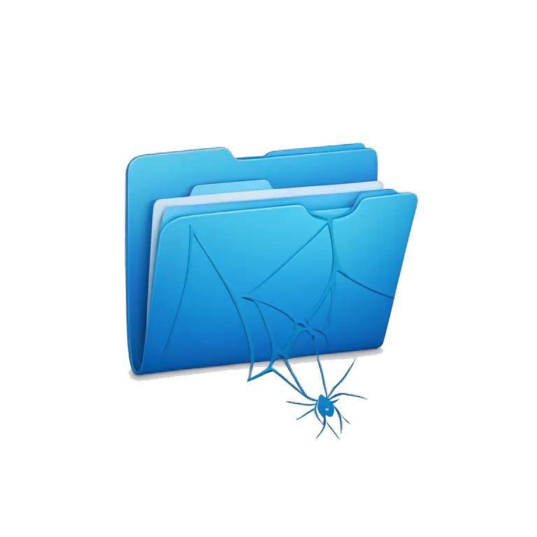 blue folder icon with a spiderweb on top