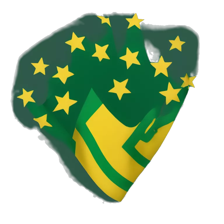 circassian flag with dark green background with 3 yellow arrows and 12 yellow stars