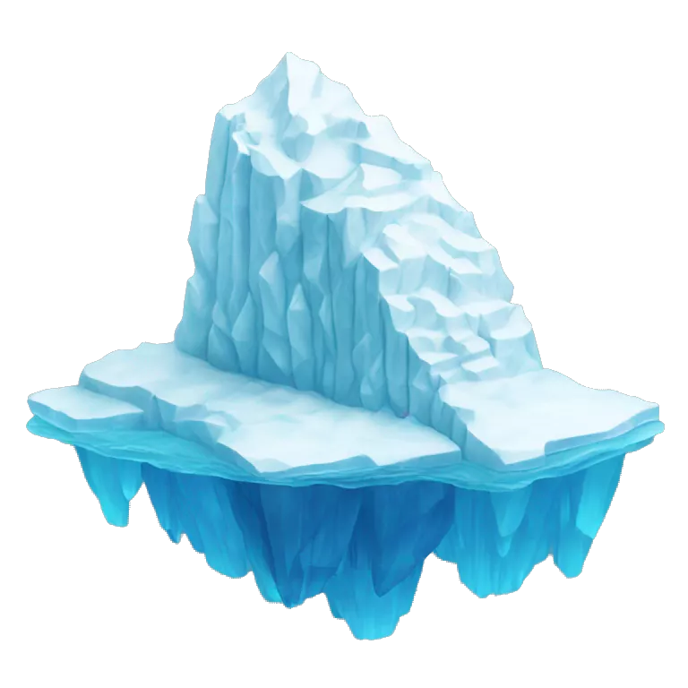 iceberg with four layers (3 underwater) where the top layer is smaller than each successive layer