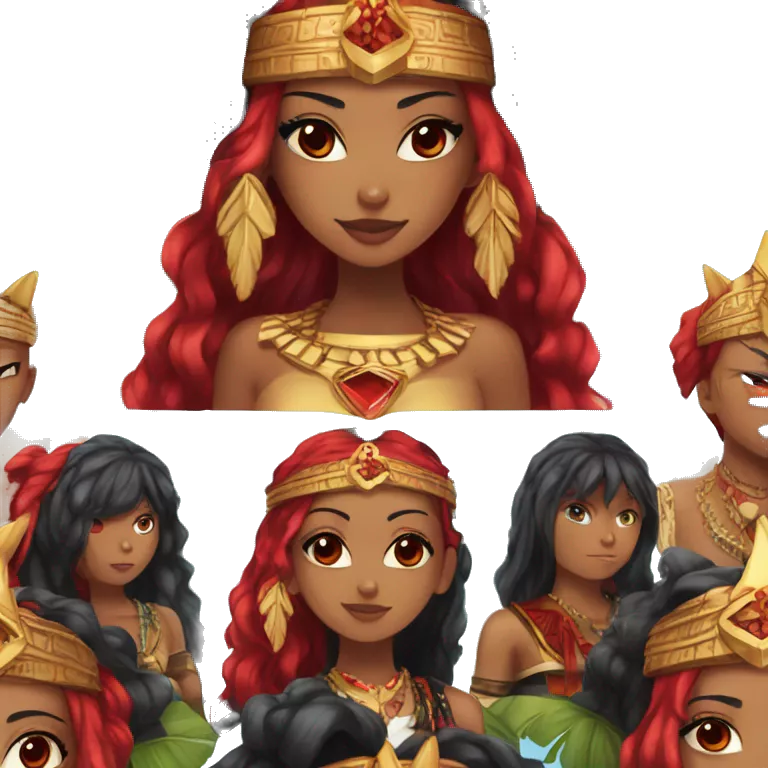 anime woman with red and black hair, wearing a hawaiian shirt, red eyes, wearing a cross necklace, wearing a red and black pharaoh headdress