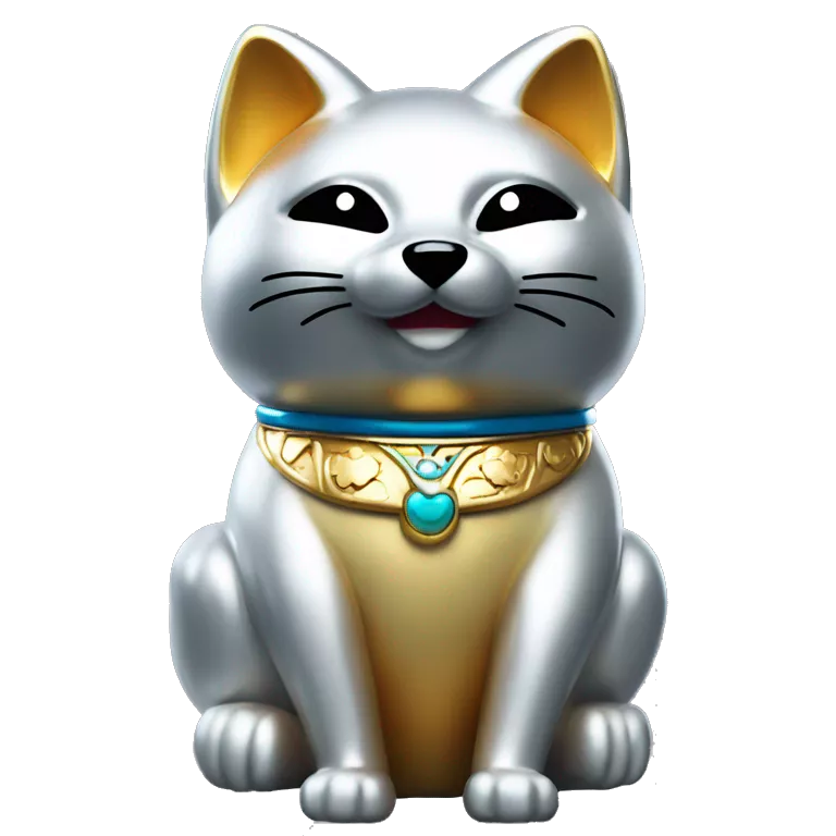 fully chrome fox statue in the form of maneki neko