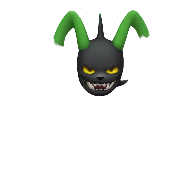 Digimon-Fakémon, horns, black body, green mane, anthro, furry, shark, black skull face, black skull mask, green stripes, tufted tail,