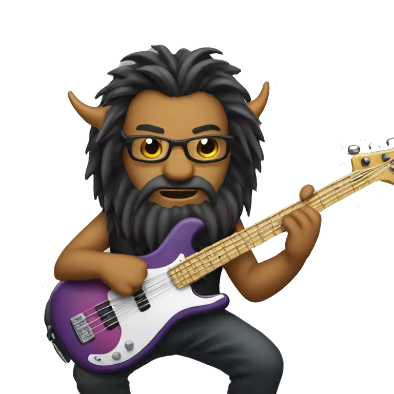 dragon with long hair and beard rocking a bass guitar