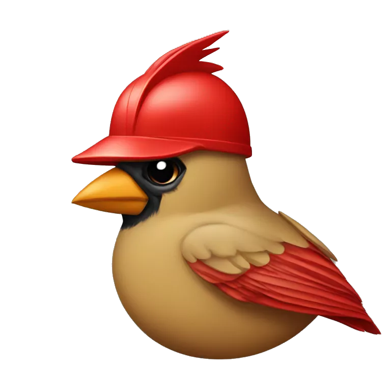 Cardinal bird wearing army helmet